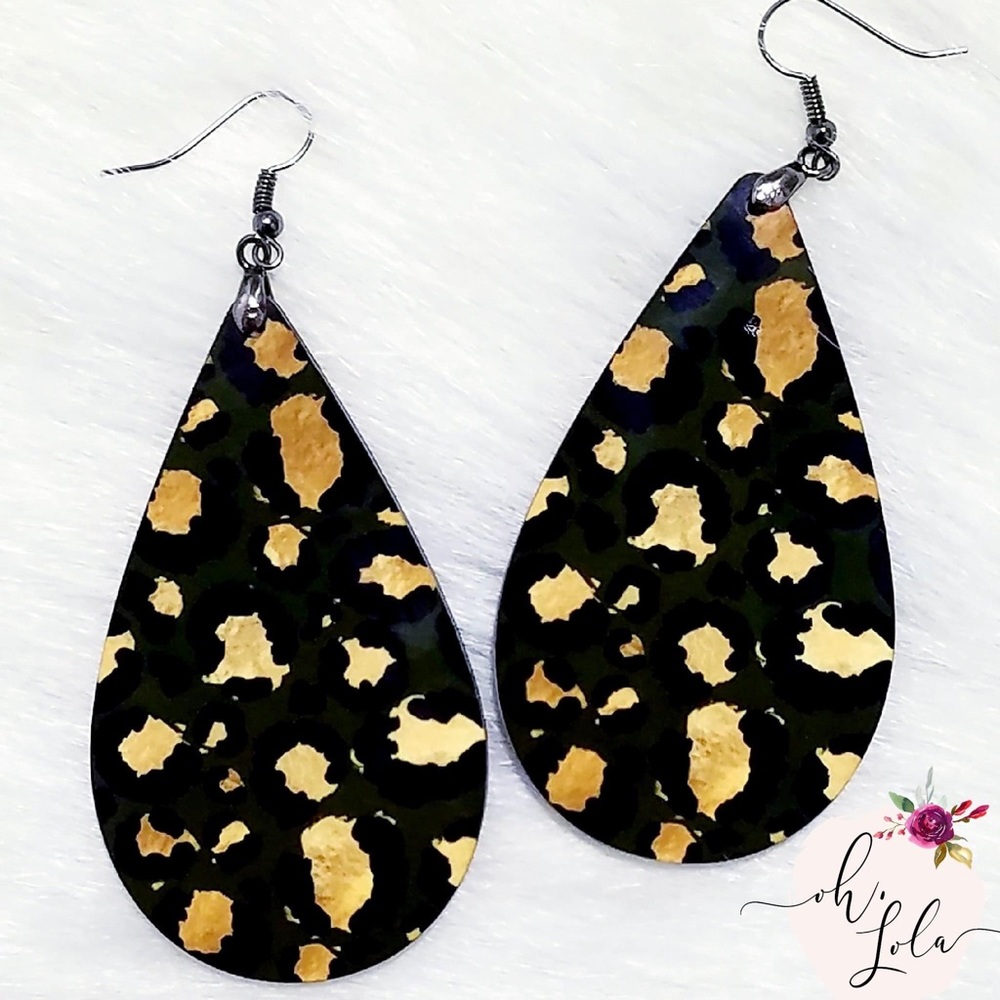 Green and Gold Leopard Print Earrings